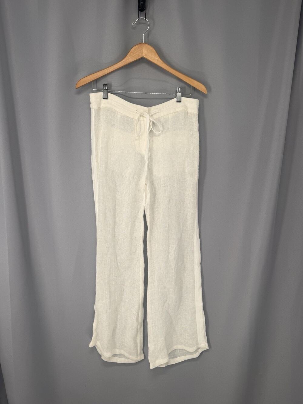 Michelle Farmer Womens Size Small Cream Printed Wide Leg Pant High Waist